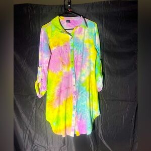 Gibiu Womens Top Button Up With Long Sleeve Tie Dye Size Large